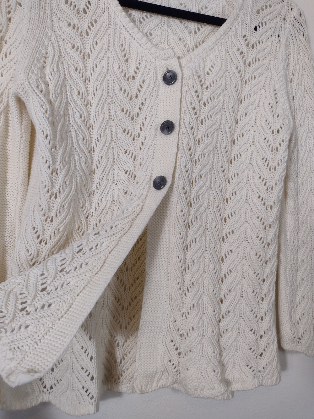 Vintage Talbots Top Button Split Placket Pointelle Knit 7/8 Sleeve Cardigan - Picture 3 of 13